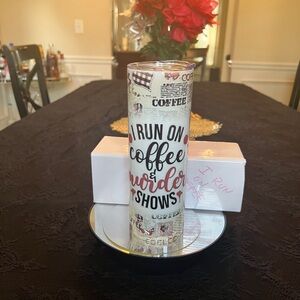 I Run On Coffee & Murder Shows Tumbler - White with Red/Black Print